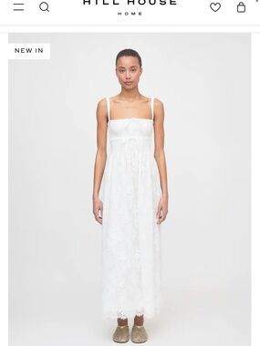 NWT Hill House Larissa Dress- White Lace Maxi Dress with Smocked Bodice